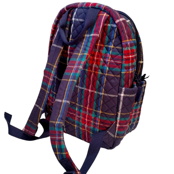 Vera Bradley Navy Blue Red Plaid Quilted Small Backpack NWT $95 - Picture 3 of 8